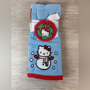 NEW Hello Kitty Christmas Snowman Hand Towels 2 pack BLUE RED 15x26